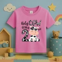 Kids Holy Cow Im 2 Birthday Boy 2nd Cow Farm Animals Bday Toddler T-Shirt thumb 3