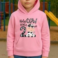 Kids Holy Cow Im 2 Birthday Boy 2nd Cow Farm Animals Bday Kids Hoodie thumb 2