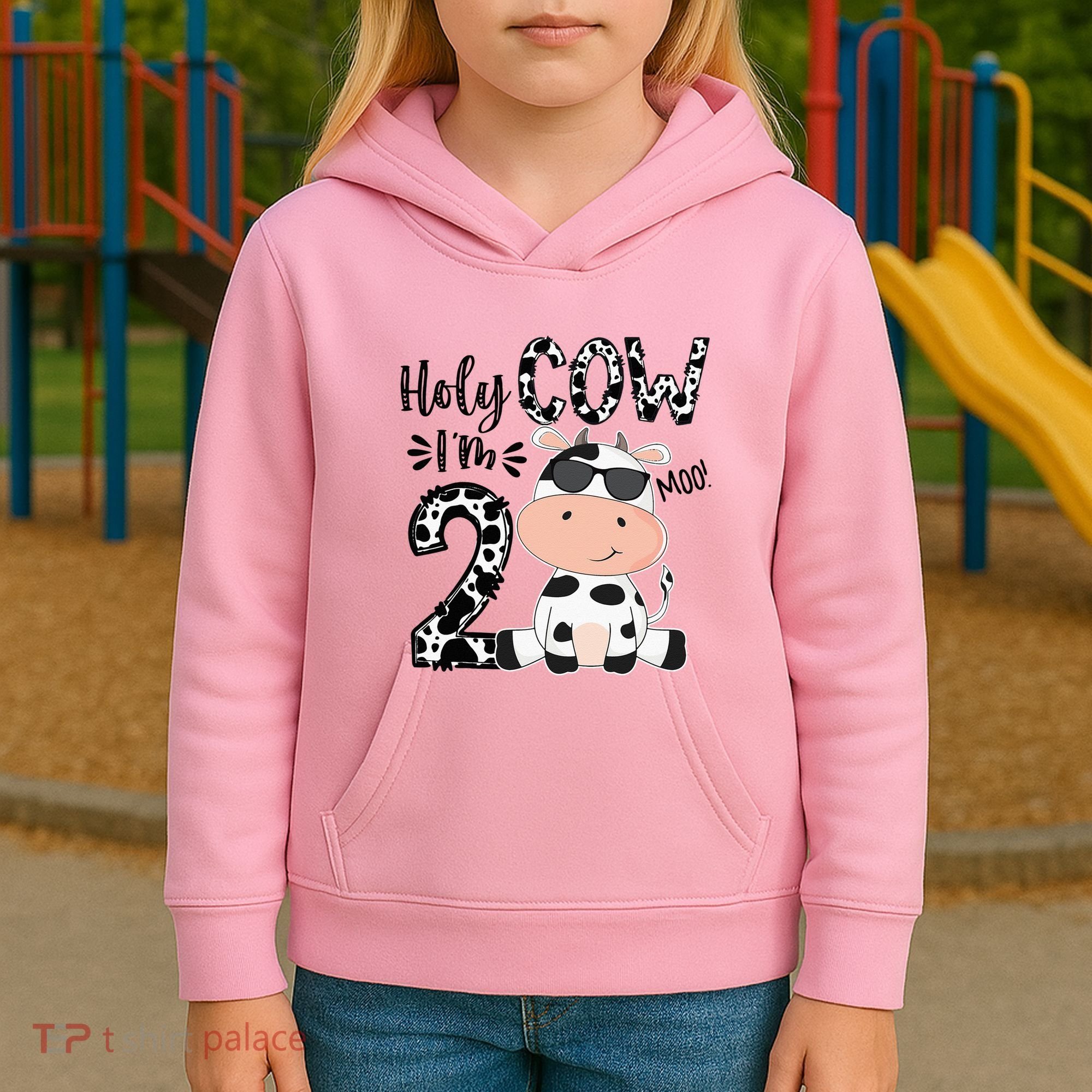 Kids Holy Cow Im 2 Birthday Boy 2nd Cow Farm Animals Bday Kids Hoodie