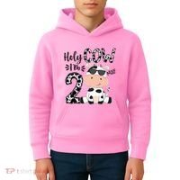 Kids Holy Cow Im 2 Birthday Boy 2nd Cow Farm Animals Bday Kids Hoodie thumb 4