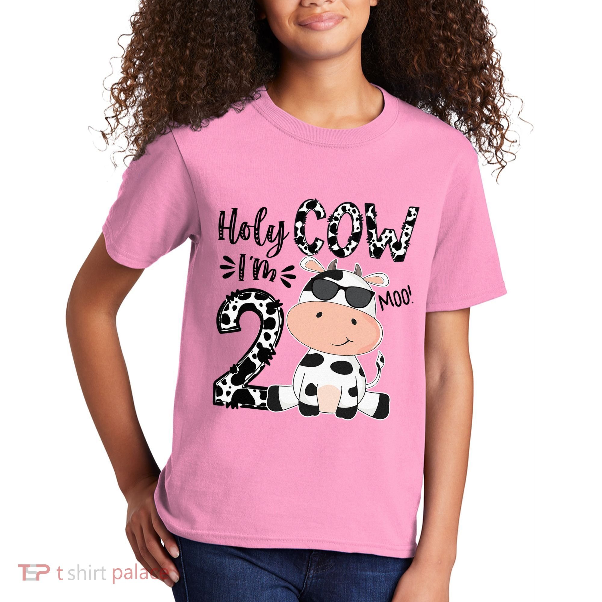 Kids Holy Cow Im 2 Birthday Boy 2nd Cow Farm Animals Bday Kids T-Shirt