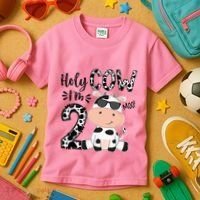 Kids Holy Cow Im 2 Birthday Boy 2nd Cow Farm Animals Bday Kids T-Shirt thumb 3