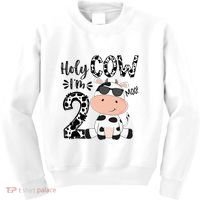 Kids Holy Cow Im 2 Birthday Boy 2nd Cow Farm Animals Bday Kids Sweatshirt thumb 0
