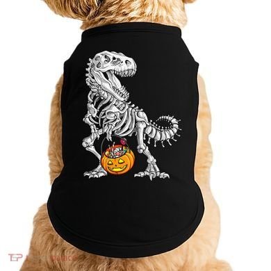 Kids Halloween Dinosaur Skeleton T Rex Funny Pumpkin Doggie Tank