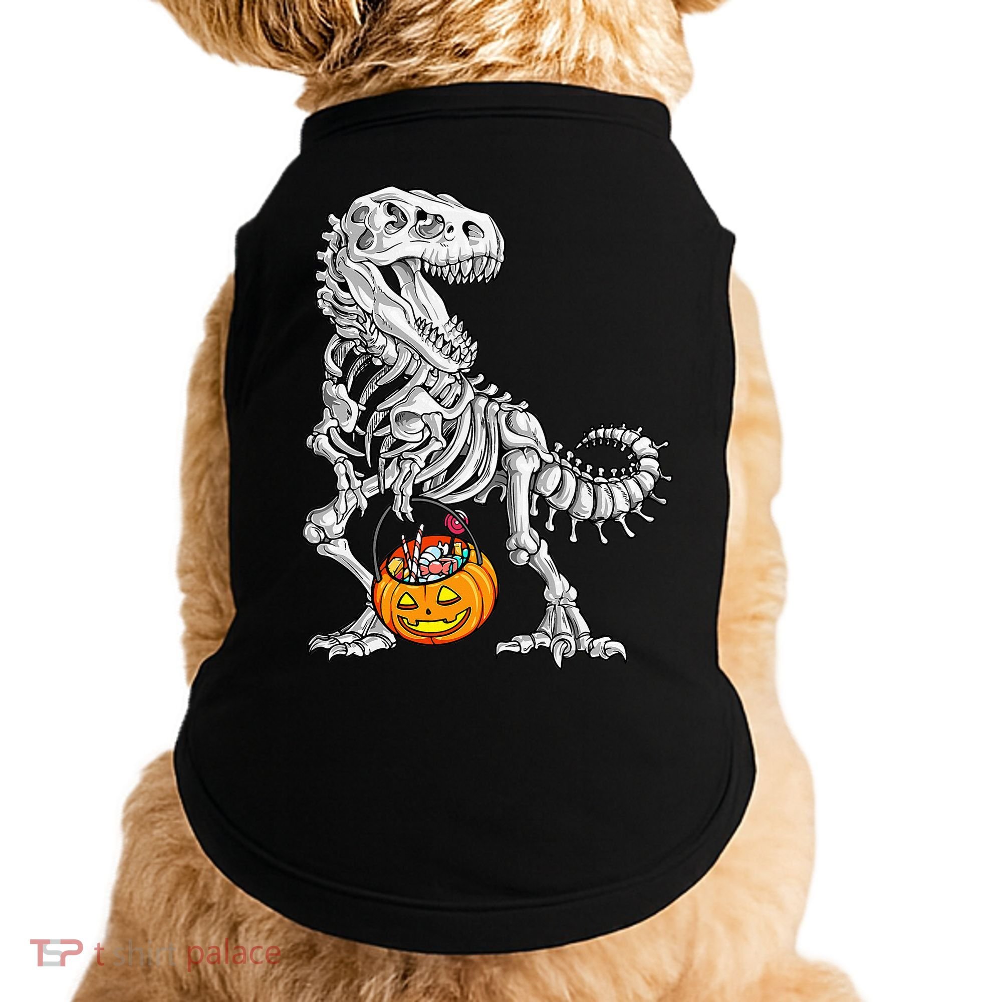 Kids Halloween Dinosaur Skeleton T Rex Funny Pumpkin Doggie Tank