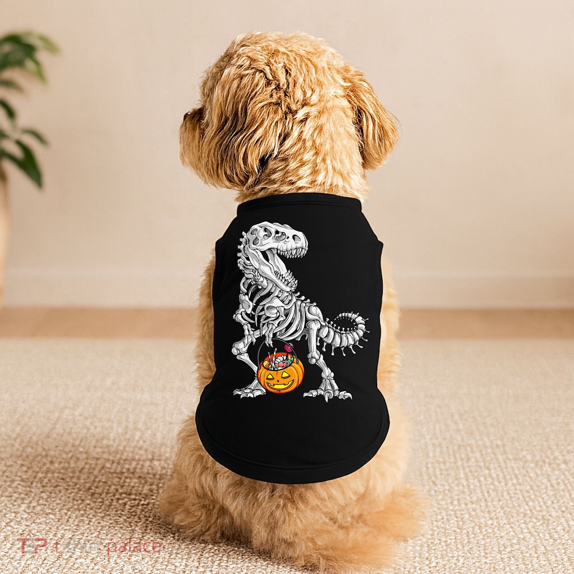 Kids Halloween Dinosaur Skeleton T Rex Funny Pumpkin Doggie Tank