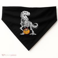 Kids Halloween Dinosaur Skeleton T Rex Funny Pumpkin USA-Made Doggie Bandana thumb 0