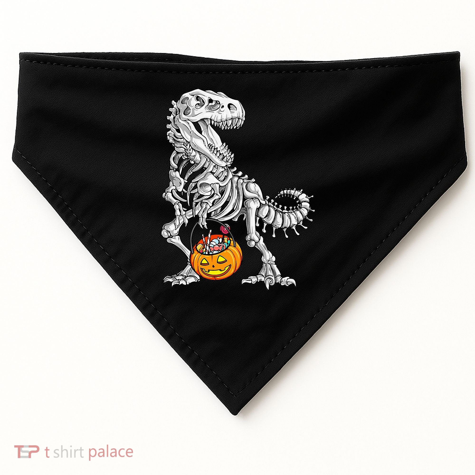Kids Halloween Dinosaur Skeleton T Rex Funny Pumpkin USA-Made Doggie Bandana