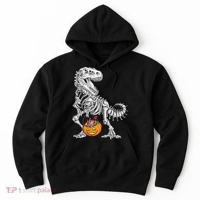 Kids Halloween Dinosaur Skeleton T Rex Funny Pumpkin Hoodie