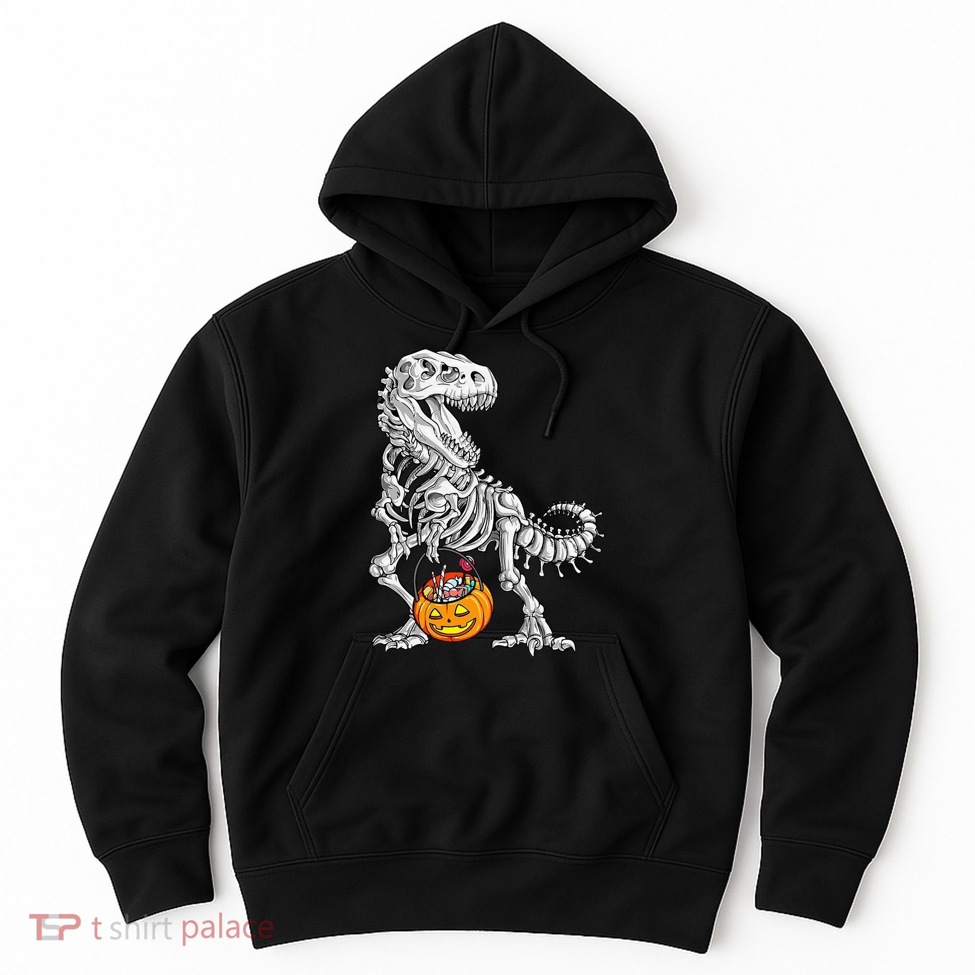Kids Halloween Dinosaur Skeleton T Rex Funny Pumpkin Hoodie