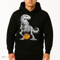 Kids Halloween Dinosaur Skeleton T Rex Funny Pumpkin Hoodie thumb 2