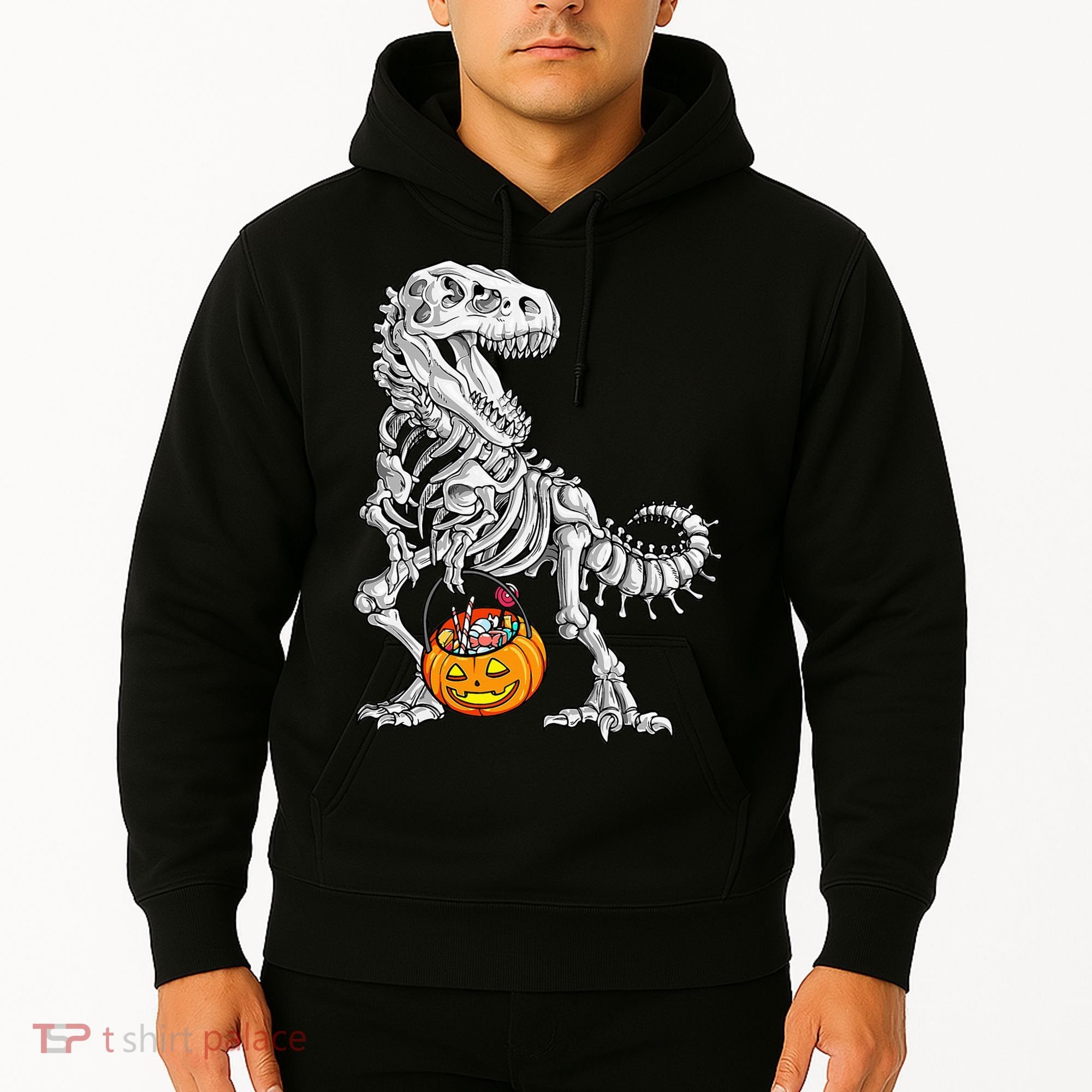 Kids Halloween Dinosaur Skeleton T Rex Funny Pumpkin Hoodie