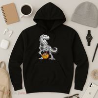Kids Halloween Dinosaur Skeleton T Rex Funny Pumpkin Hoodie thumb 3