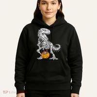 Kids Halloween Dinosaur Skeleton T Rex Funny Pumpkin Hoodie thumb 5