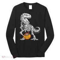 Kids Halloween Dinosaur Skeleton T Rex Funny Pumpkin Long Sleeve Shirt thumb 0