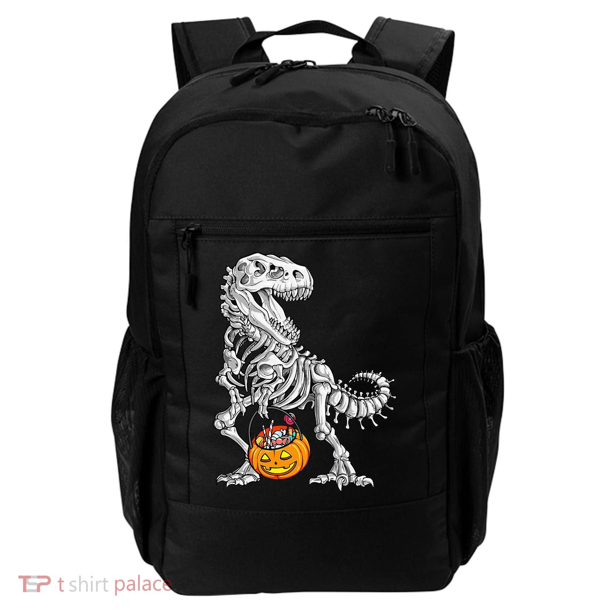 Kids Halloween Dinosaur Skeleton T Rex Funny Pumpkin Backpack