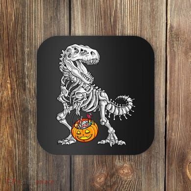 Kids Halloween Dinosaur Skeleton T Rex Funny Pumpkin Coaster