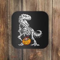 Kids Halloween Dinosaur Skeleton T Rex Funny Pumpkin Coaster thumb 0