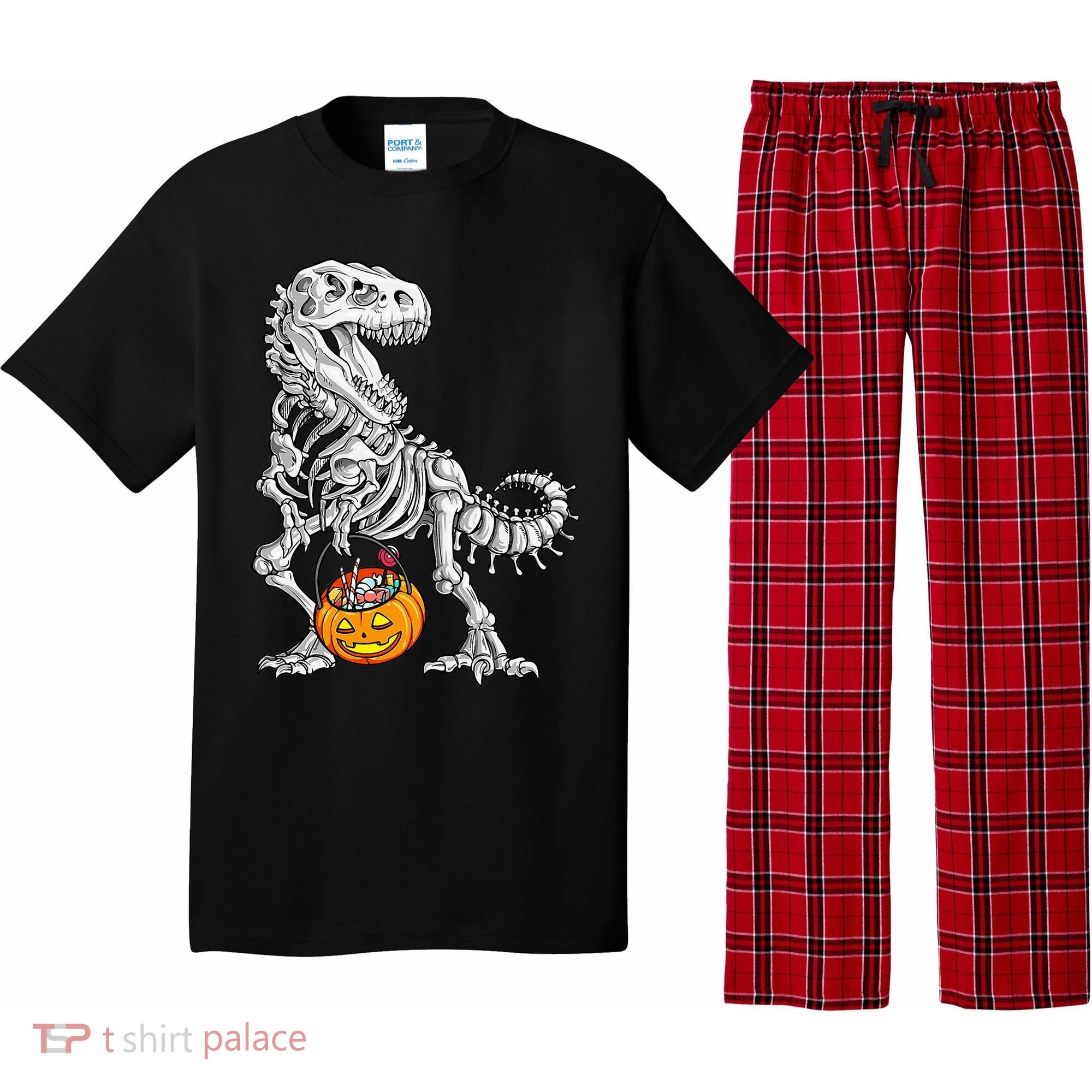 Kids Halloween Dinosaur Skeleton T Rex Funny Pumpkin Pajama Set