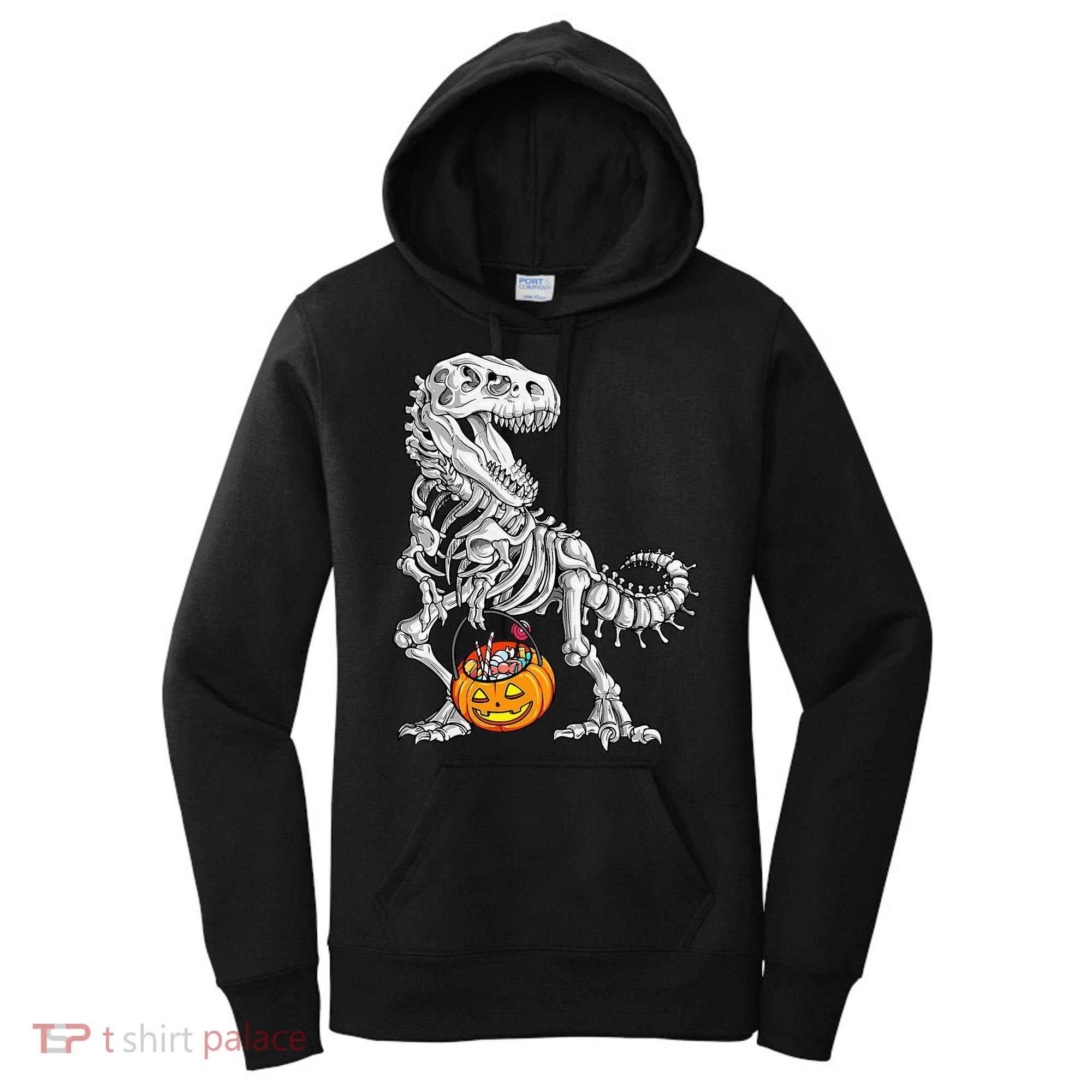 Kids Halloween Dinosaur Skeleton T Rex Funny Pumpkin Women's Hoodie
