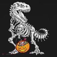 Kids Halloween Dinosaur Skeleton T Rex Funny Pumpkin Women's Hoodie thumb 2
