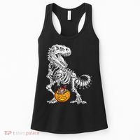 Kids Halloween Dinosaur Skeleton T Rex Funny Pumpkin Women's Tank Top thumb 0