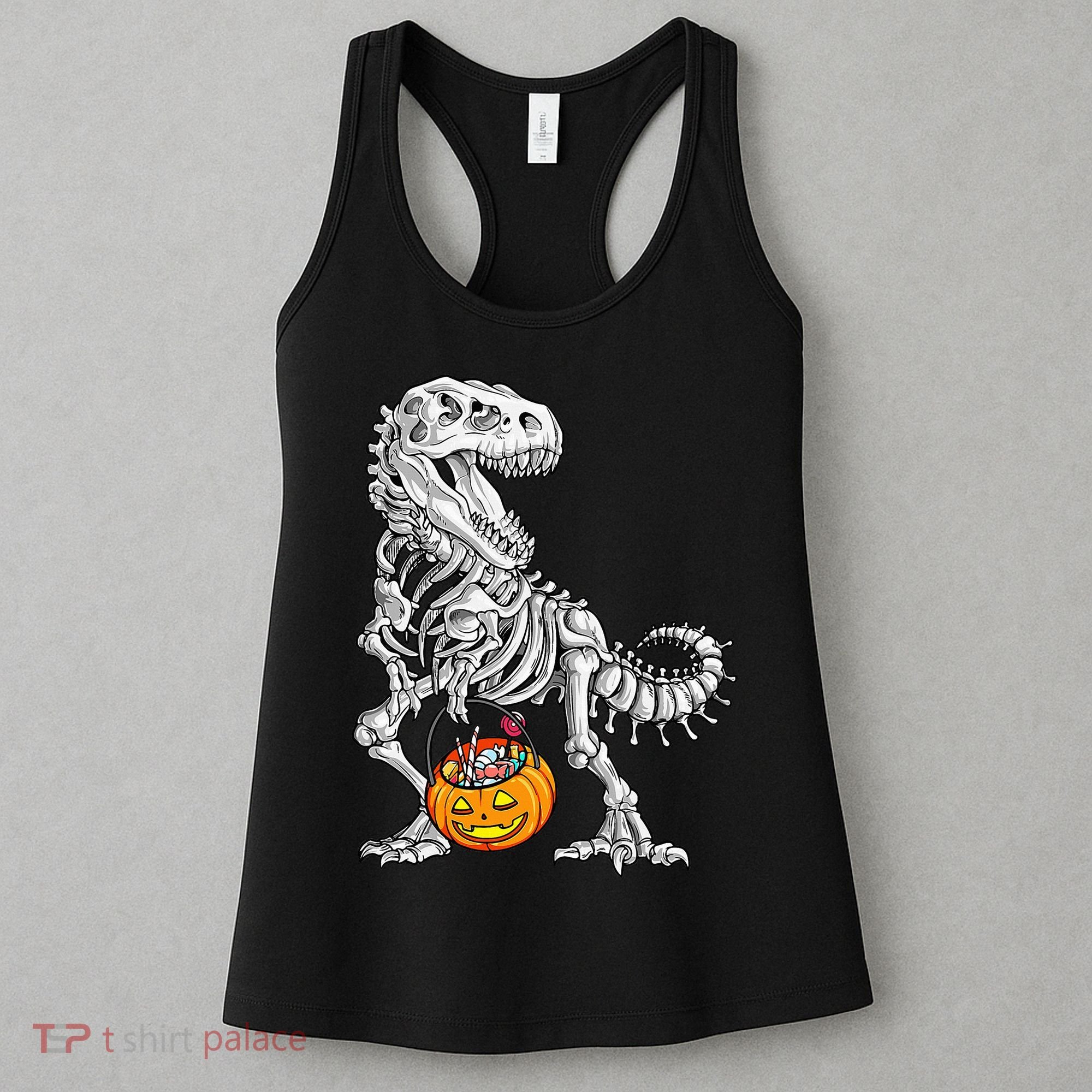 Kids Halloween Dinosaur Skeleton T Rex Funny Pumpkin Women's Tank Top