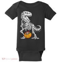 Kids Halloween Dinosaur Skeleton T Rex Funny Pumpkin Baby Bodysuit thumb 0