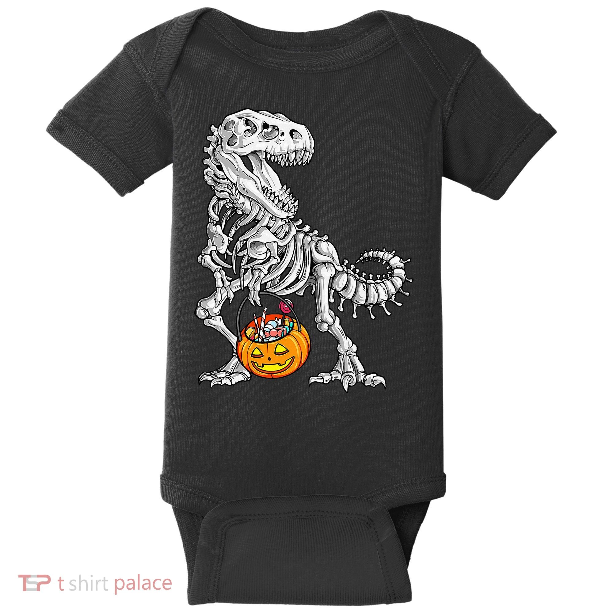 Kids Halloween Dinosaur Skeleton T Rex Funny Pumpkin Baby Bodysuit