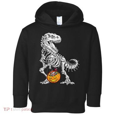 Kids Halloween Dinosaur Skeleton T Rex Funny Pumpkin Toddler Hoodie