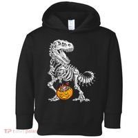 Kids Halloween Dinosaur Skeleton T Rex Funny Pumpkin Toddler Hoodie thumb 0