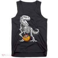 Kids Halloween Dinosaur Skeleton T Rex Funny Pumpkin Tank Top thumb 0