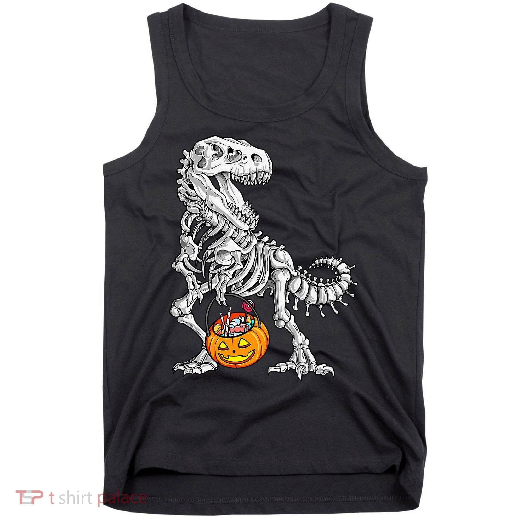 Kids Halloween Dinosaur Skeleton T Rex Funny Pumpkin Tank Top