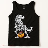 Kids Halloween Dinosaur Skeleton T Rex Funny Pumpkin Tank Top thumb 2