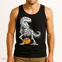 Kids Halloween Dinosaur Skeleton T Rex Funny Pumpkin Tank Top thumb 3