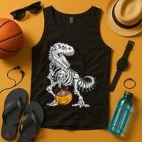 Kids Halloween Dinosaur Skeleton T Rex Funny Pumpkin Tank Top thumb 4