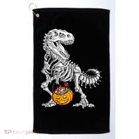 Kids Halloween Dinosaur Skeleton T Rex Funny Pumpkin Golf Towel thumb 0