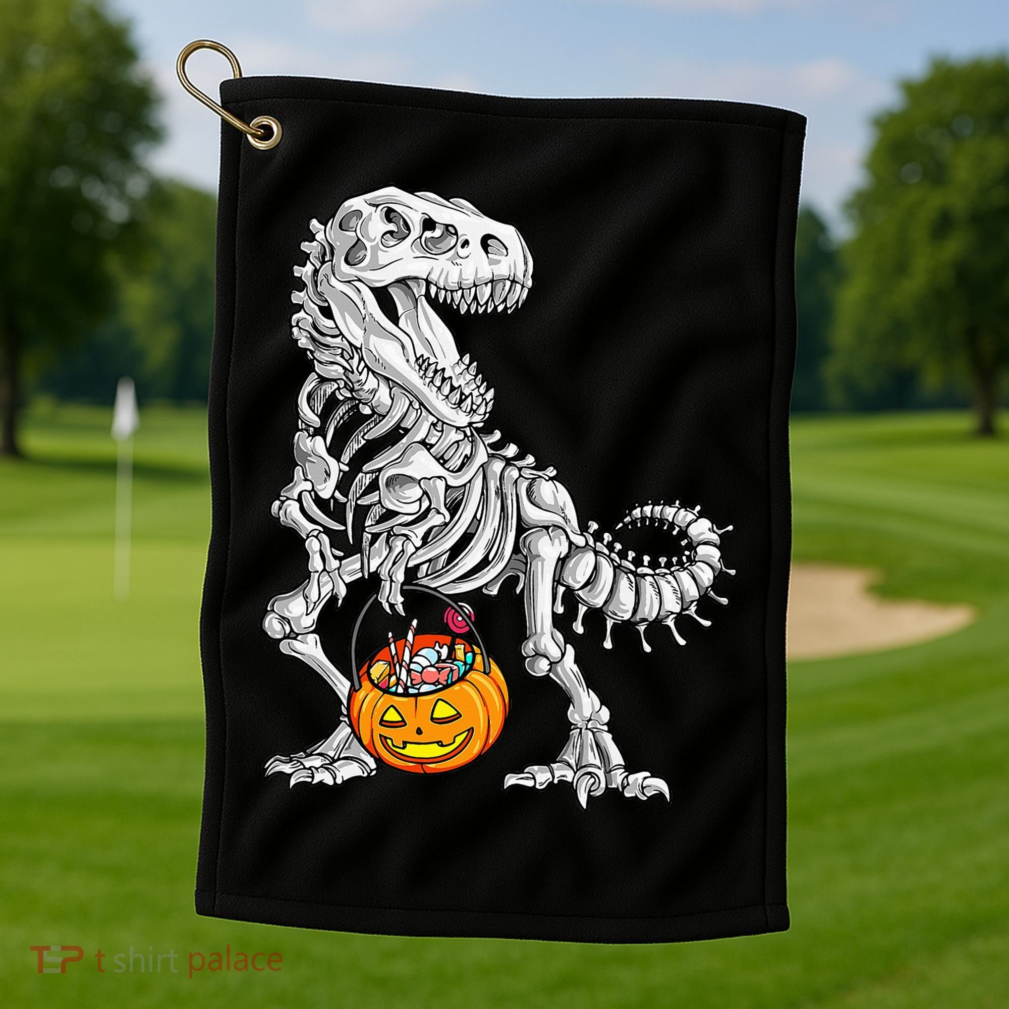Kids Halloween Dinosaur Skeleton T Rex Funny Pumpkin Golf Towel