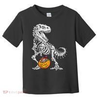 Kids Halloween Dinosaur Skeleton T Rex Funny Pumpkin Toddler T-Shirt thumb 0
