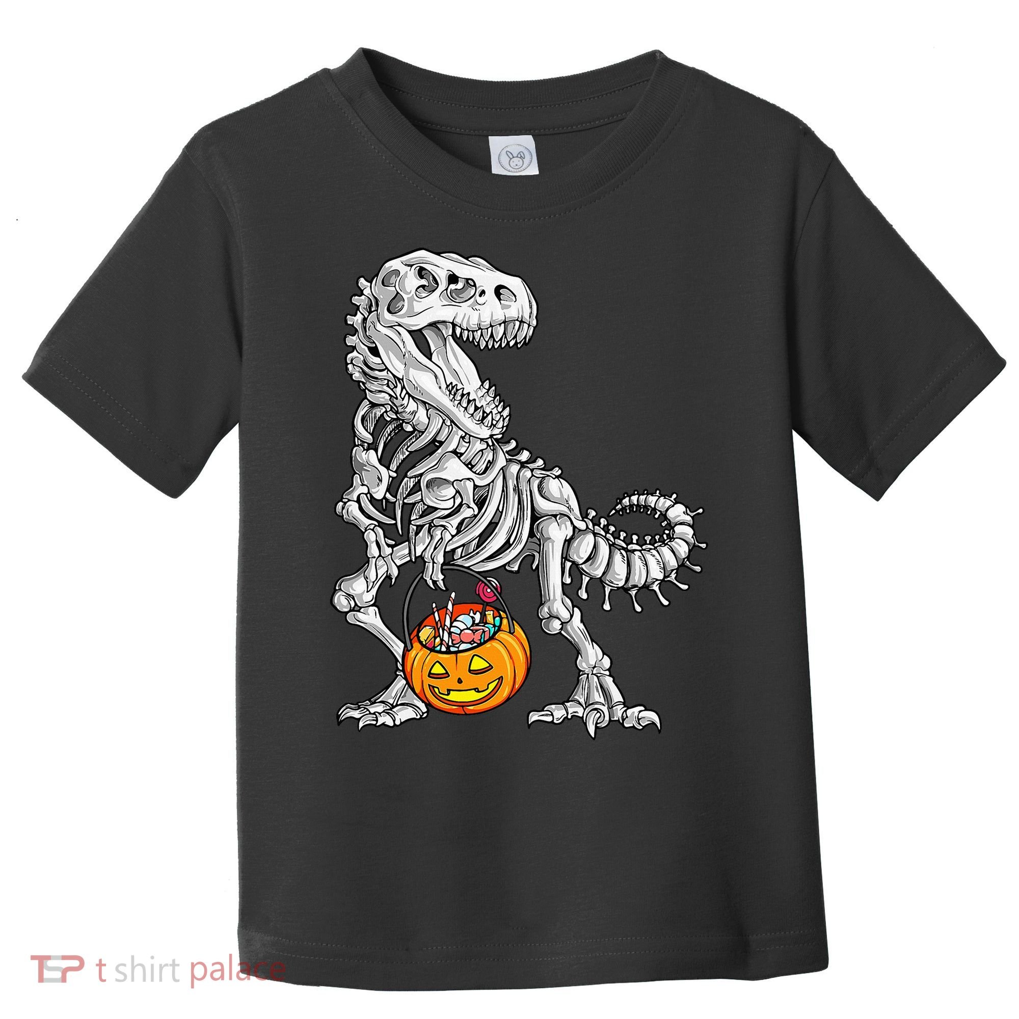 Kids Halloween Dinosaur Skeleton T Rex Funny Pumpkin Toddler T-Shirt