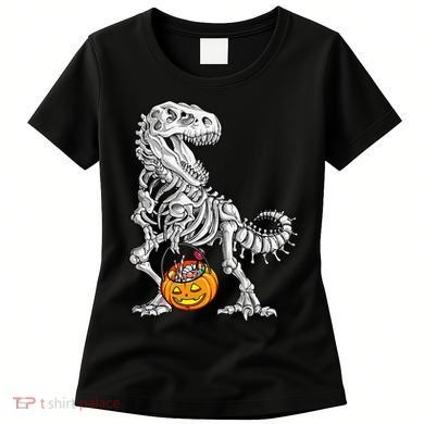 Kids Halloween Dinosaur Skeleton T Rex Funny Pumpkin Women's T-Shirt
