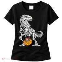 Kids Halloween Dinosaur Skeleton T Rex Funny Pumpkin Women's T-Shirt thumb 0