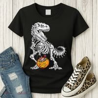 Kids Halloween Dinosaur Skeleton T Rex Funny Pumpkin Women's T-Shirt thumb 3