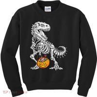 Kids Halloween Dinosaur Skeleton T Rex Funny Pumpkin Kids Sweatshirt thumb 0