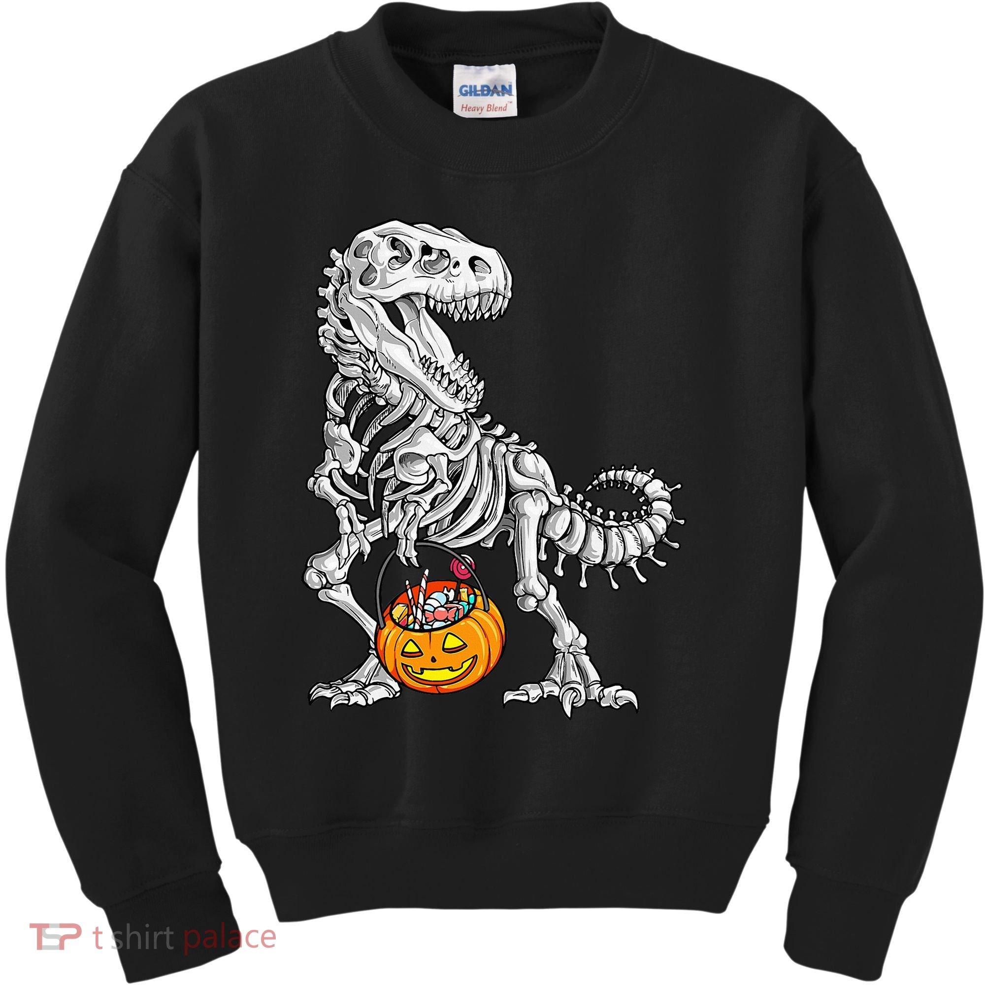 Kids Halloween Dinosaur Skeleton T Rex Funny Pumpkin Kids Sweatshirt