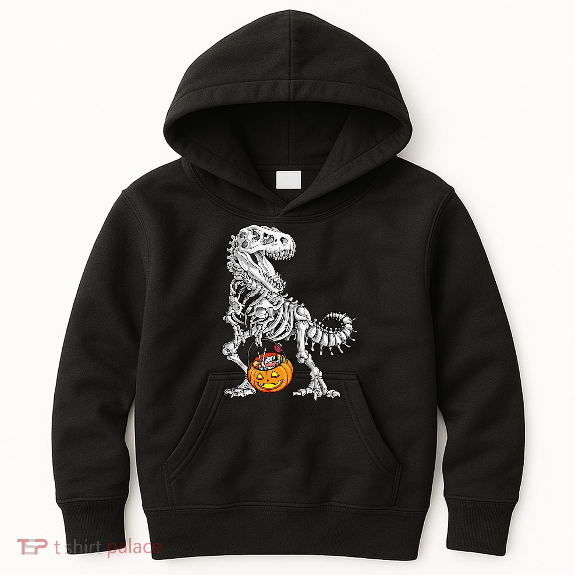 Kids Halloween Dinosaur Skeleton T Rex Funny Pumpkin Kids Hoodie