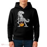 Kids Halloween Dinosaur Skeleton T Rex Funny Pumpkin Kids Hoodie thumb 4