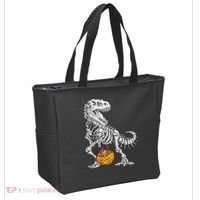 Kids Halloween Dinosaur Skeleton T Rex Funny Pumpkin Tote Bag thumb 2