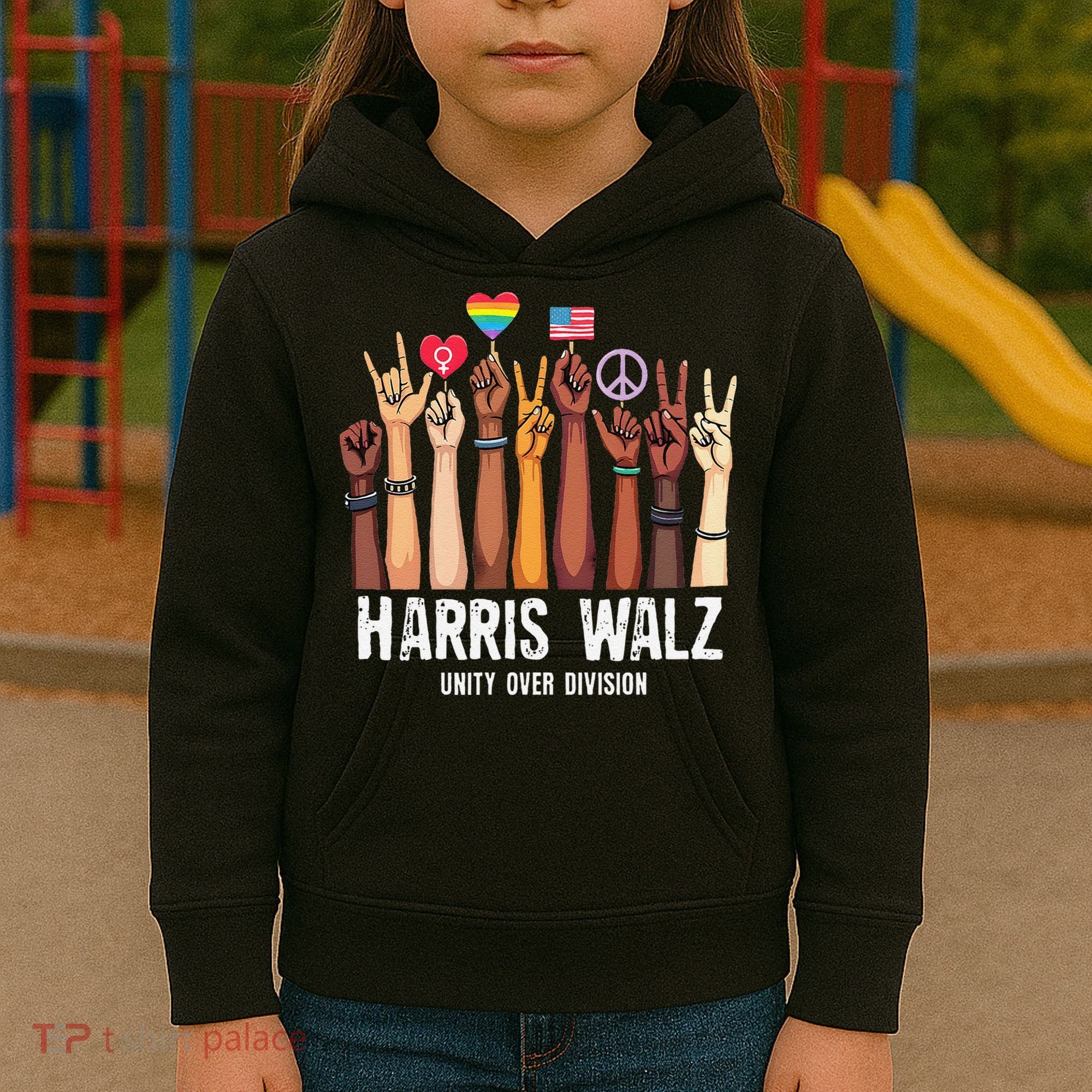 Kamala Harris Election Day Harris Walz Unity Over Division Kids Hoodie