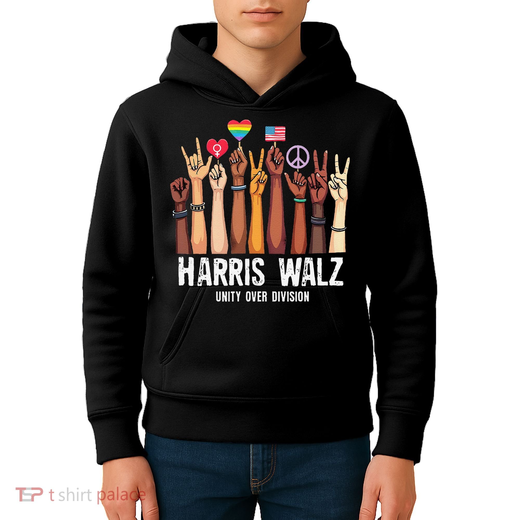 Kamala Harris Election Day Harris Walz Unity Over Division Kids Hoodie